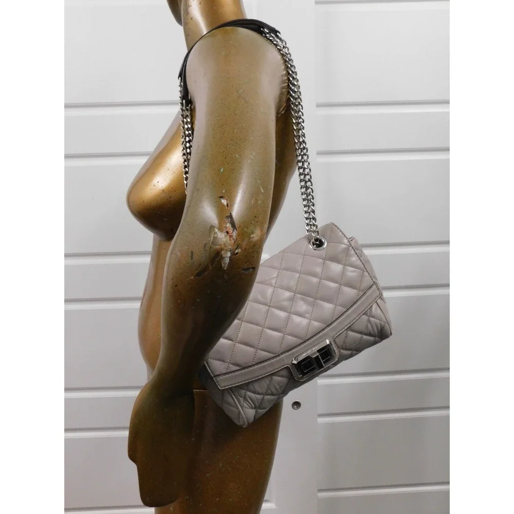 Michael Kors‎ Gray Quilted Leather Turn Lock Shoulder Crossbody Bag